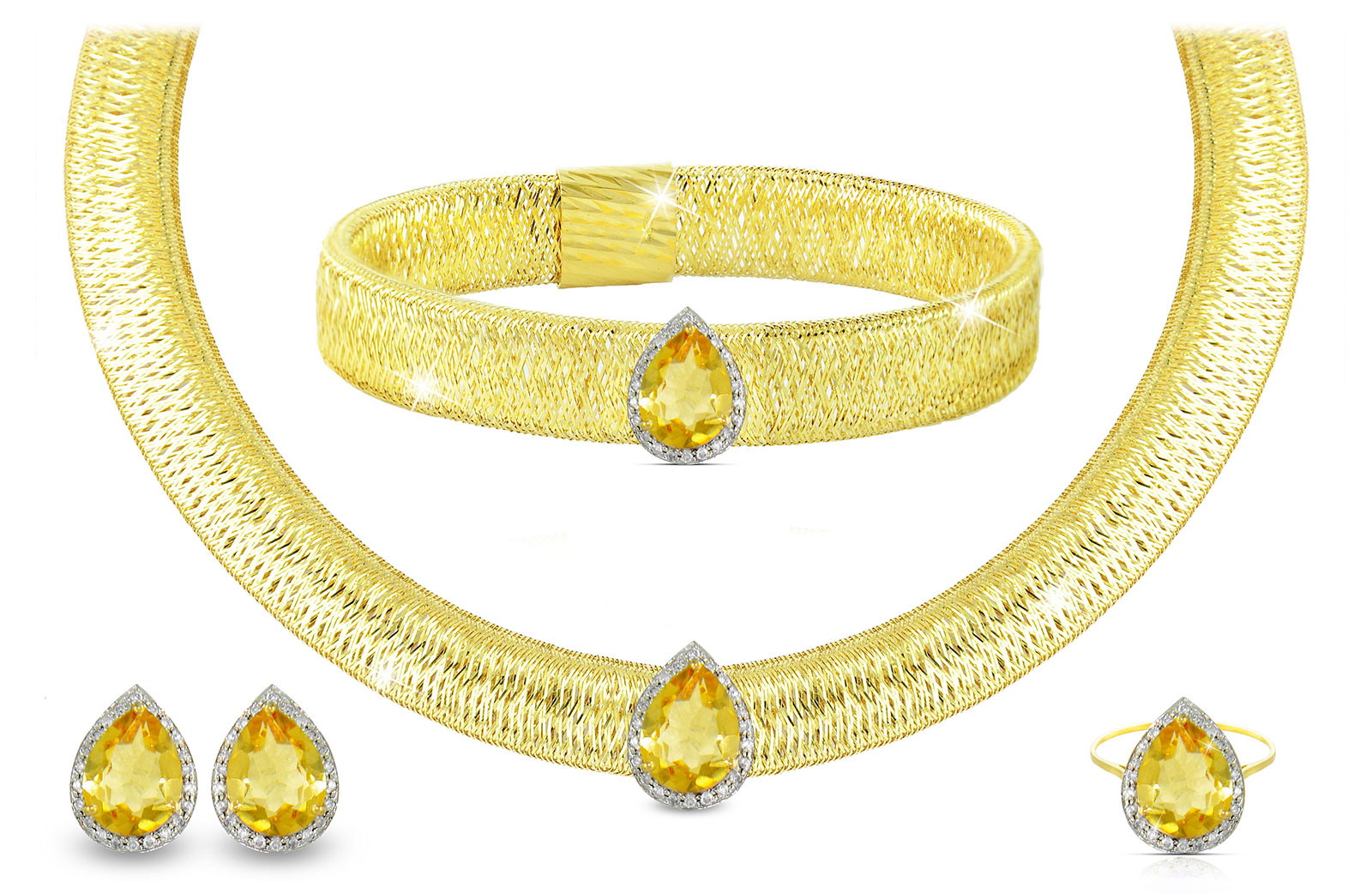 Vera Perla 18K Gold 0.60ct Diamonds, Citrine  Jewelry Set - 4 pcs.